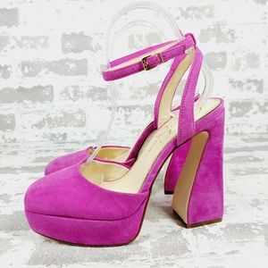 NEW Jessica Simpson Deirae Orchid Suede Ankle Strap Block Heel Pumps K672